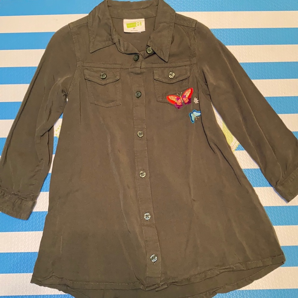 Crazy 8 Girls (Size 3T) Olive/Camo Green Long Sleeve Button Down Shirt